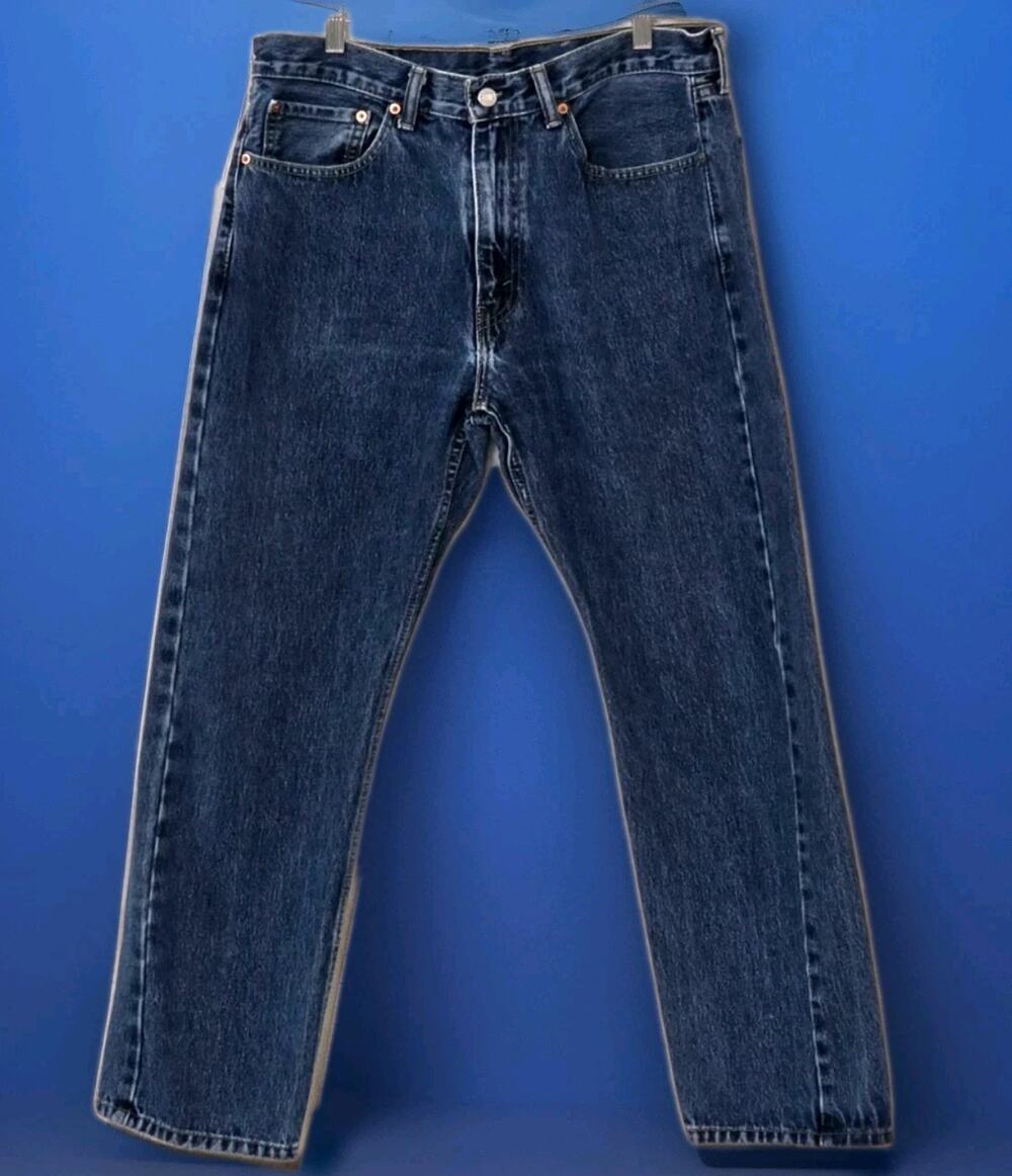Levis 505 Jeans Men's 36x30 Straight Leg Denim Distressed Blue Medium Dark Wash
